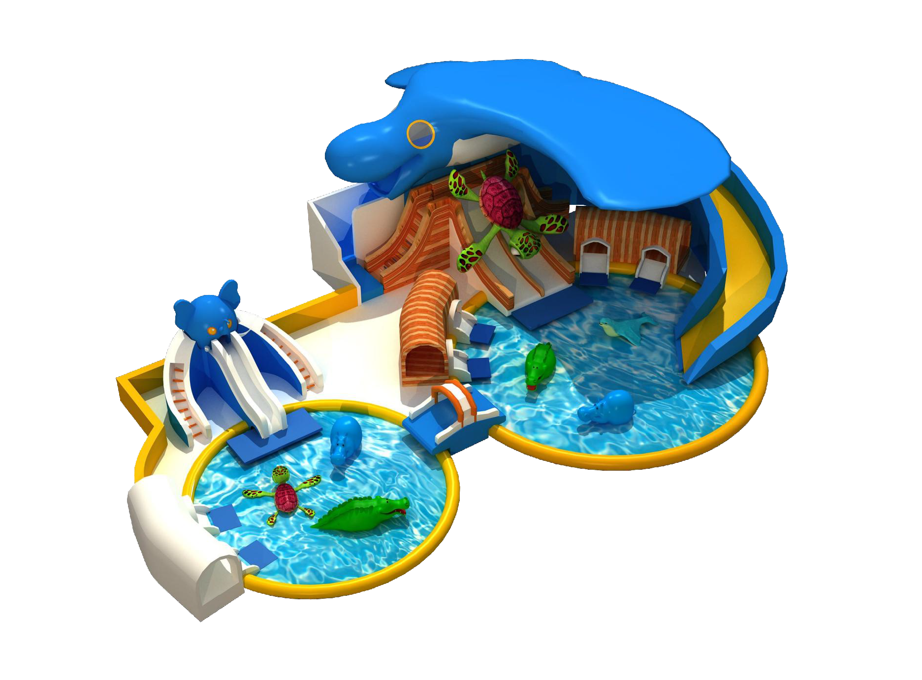 Water inflatable castle with a covered roof