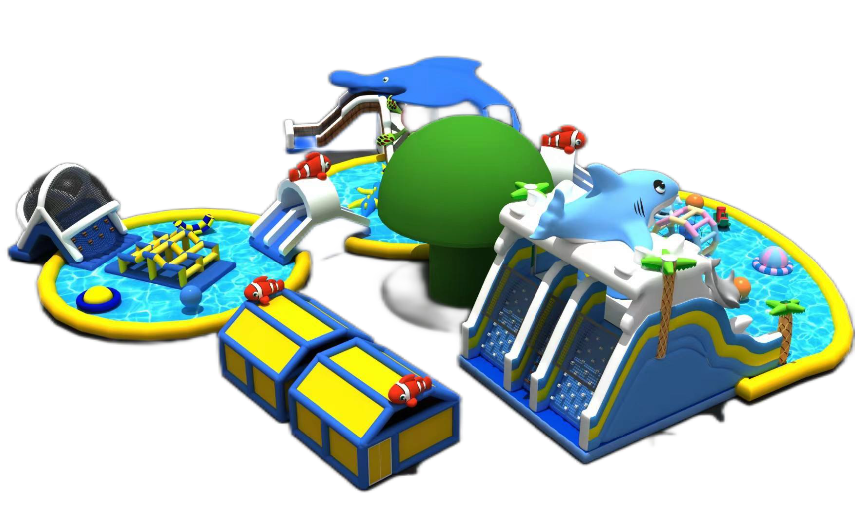 Water inflatable castle with a covered roof
