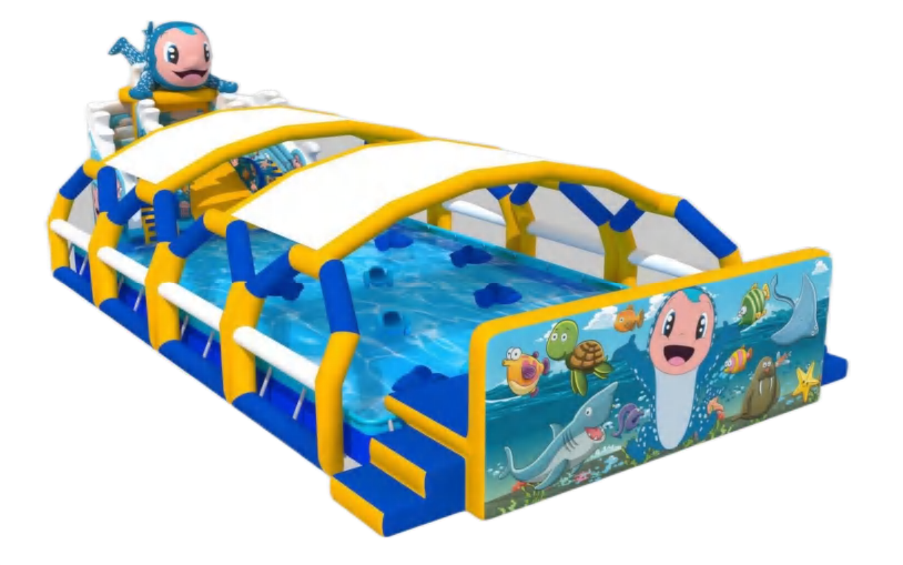 Water inflatable castle with a covered roof