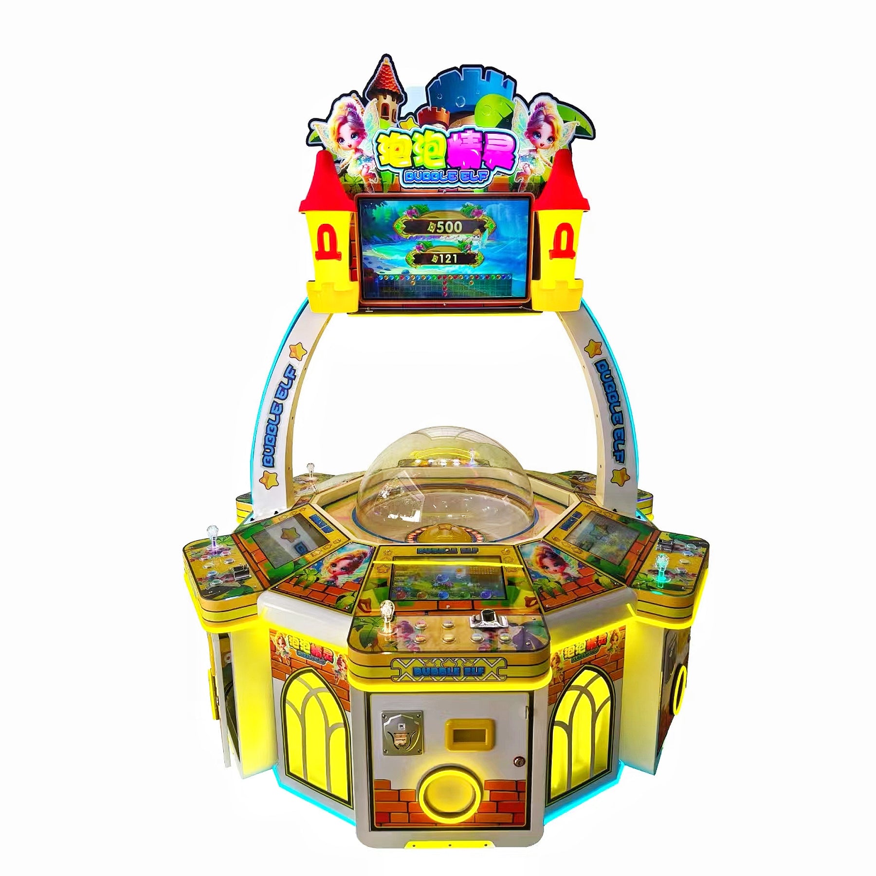 Bubble Elf (6 people) Size:174*169.8 *217.5CM  Power:480W/200KG/21" all-metal chassis  Material:  Soft-padded wood