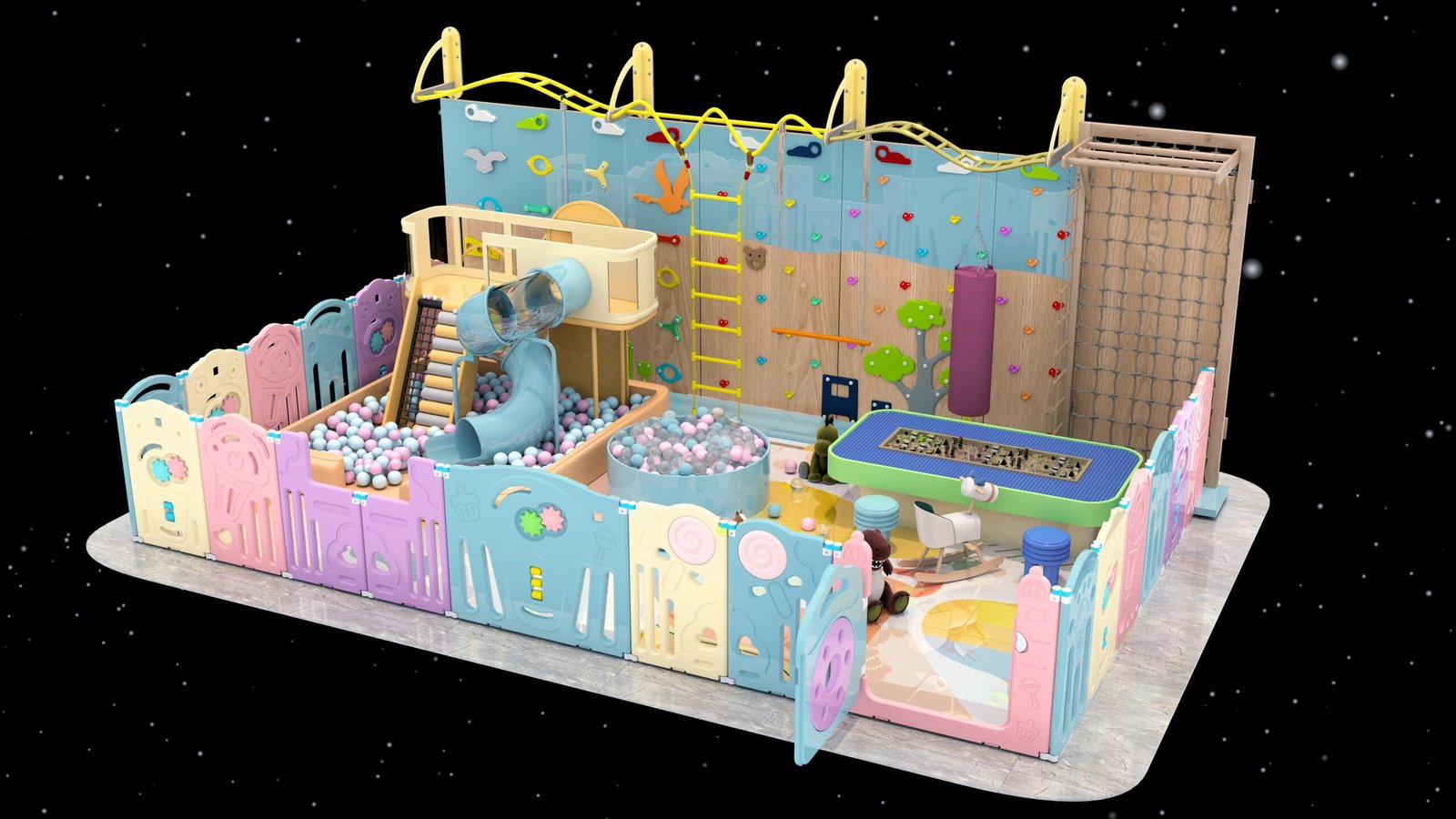 Commercial Freestanding Toddler Play Zone with HDPE Modular Fencing - Image 2